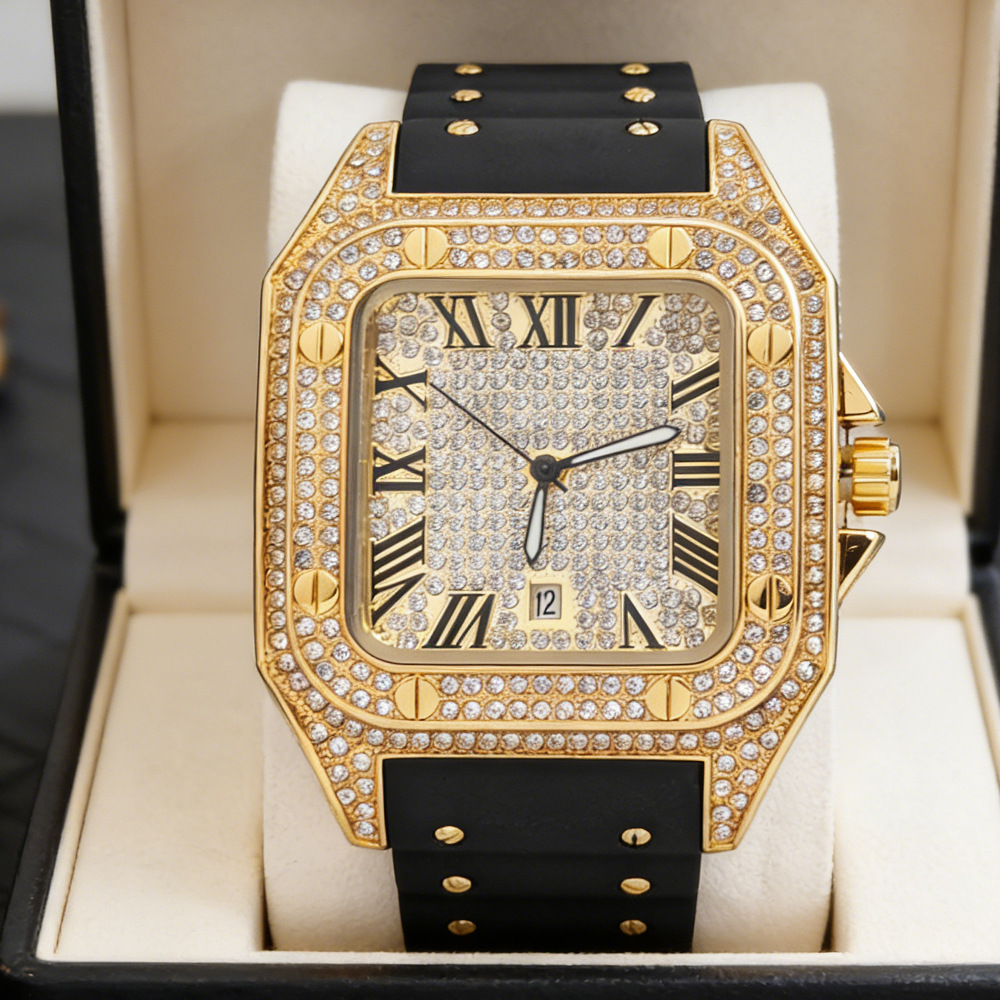 Luxury Watch Rubber Strap - Hip Hop Iced Out Bling Kare